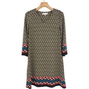 Jude Connally Lexi Dress V-Neck 3/4 Sleeve Hexigon Geo Black Size M